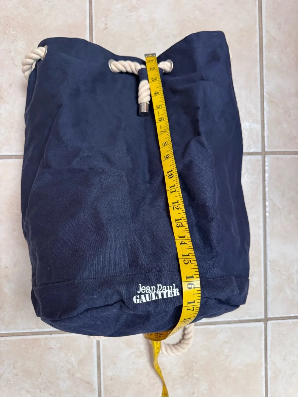 Jean Paul Gaultier Navy Canvas Drawstring Rope Backpack